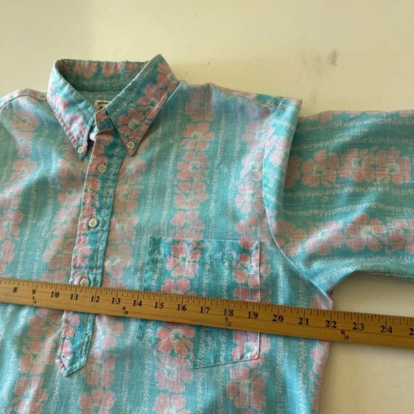 Kahala Vintage Hawaii Mens Medium Blue Pink Floral Stripe Pullover Aloha Shirt - Picture 5 of 6